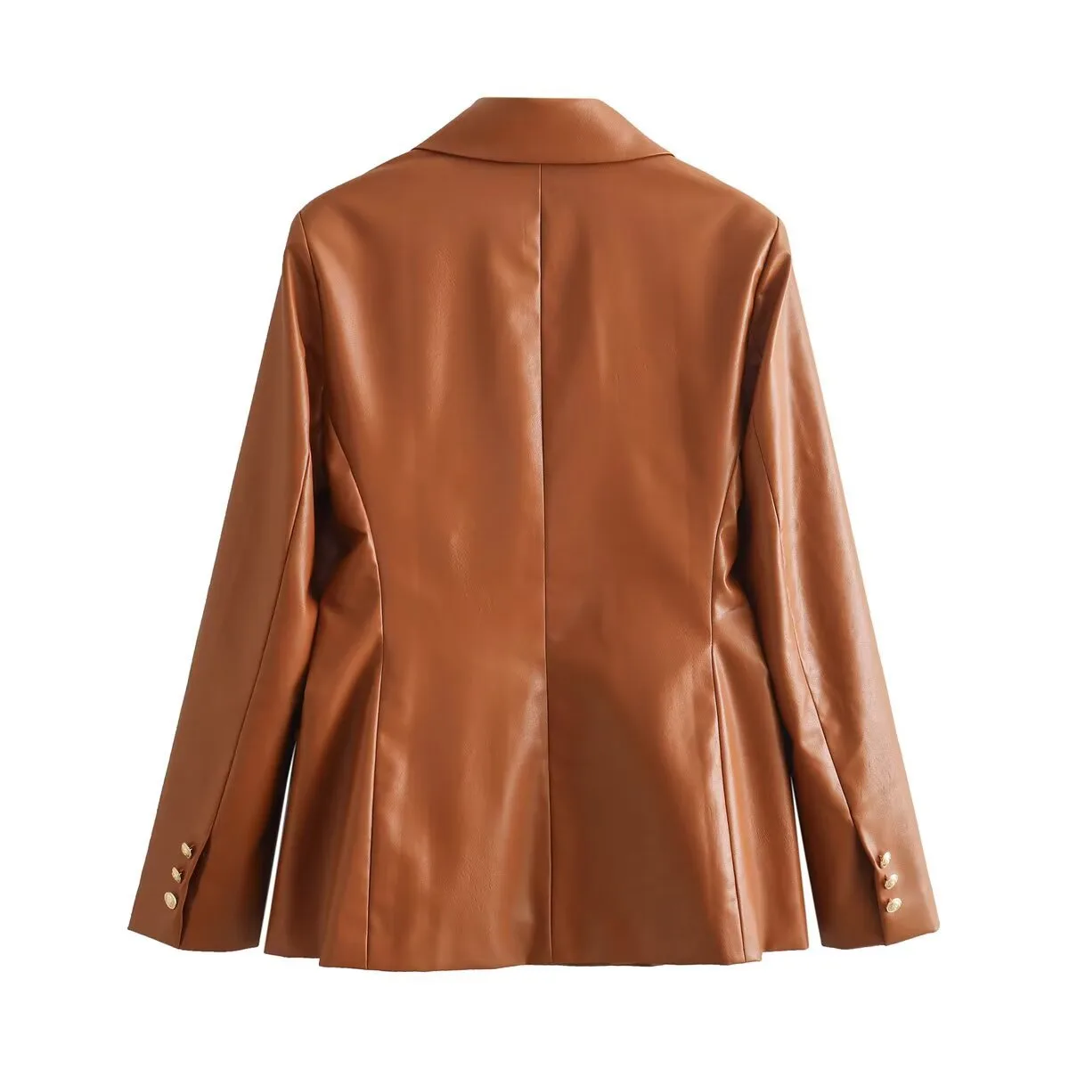 Elegant PU Leather Suit Jacket Women's Fashion Outerwear European Style Long Sleeve Short Coat Pure Color Double Breasted display picture 12