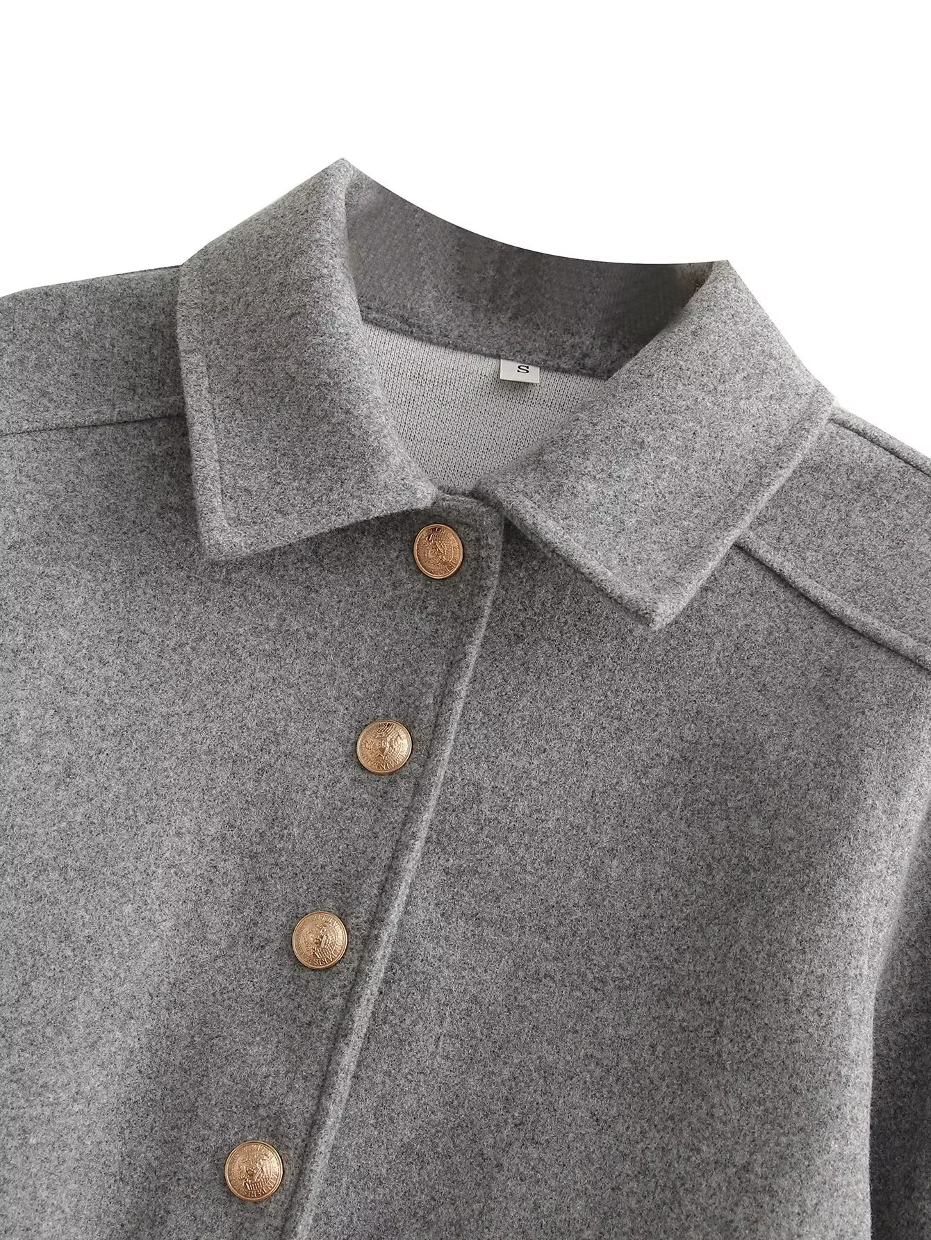 Fashionable Soft Metal Buckle Decorative Jacket Elegant Long Sleeve Short Length Polyester Women's Outerwear Pure Color display picture 6