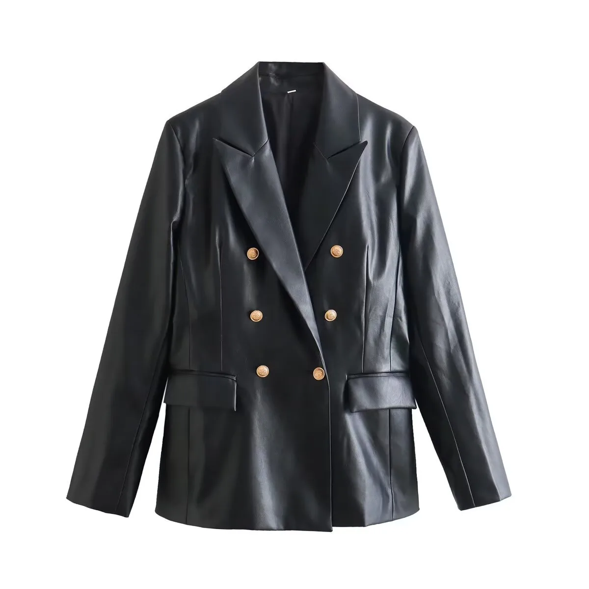Elegant PU Leather Suit Jacket Women's Fashion Outerwear European Style Long Sleeve Short Coat Pure Color Double Breasted display picture 14
