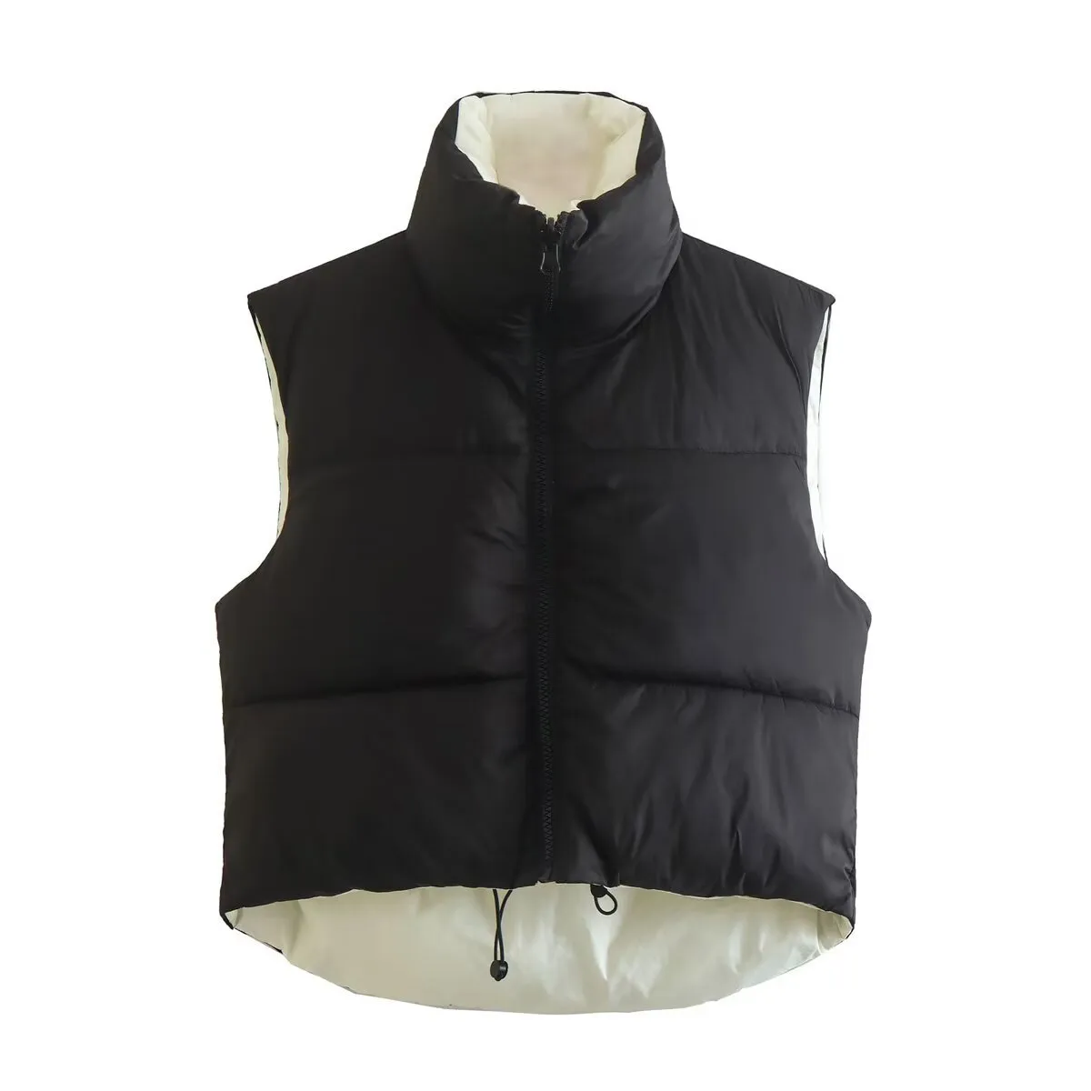Double-Sided Cotton Vest Autumn Winter Hit  Style Street Fashion Short Sleeve Stand Collar Zipper Closure Women's Cotton Vest display picture 13