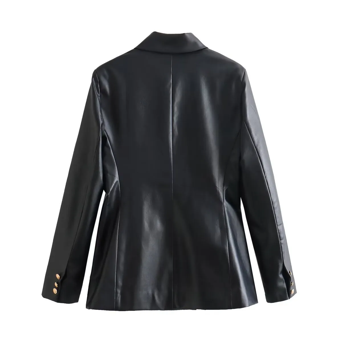 Elegant PU Leather Suit Jacket Women's Fashion Outerwear European Style Long Sleeve Short Coat Pure Color Double Breasted display picture 15