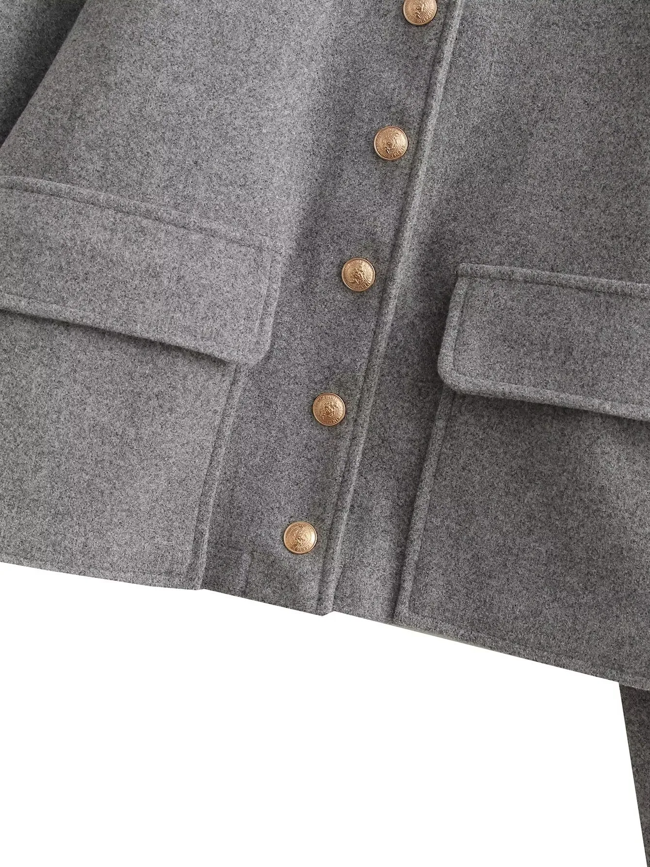 Fashionable Soft Metal Buckle Decorative Jacket Elegant Long Sleeve Short Length Polyester Women's Outerwear Pure Color display picture 10