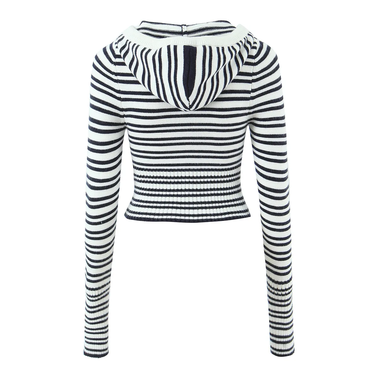 Indigo Striped Zipper Knitted Hoodie Pants Women's Fashion Casual Set Street Style High Street Polyester Fabric No Sleeve display picture 3