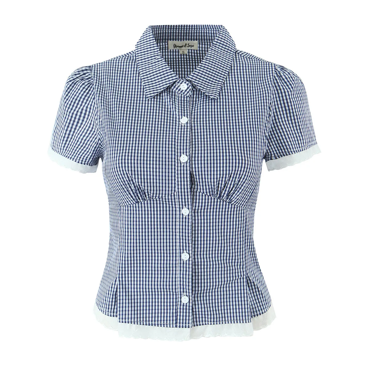 Slim Fit Plaid Set With Ruffle Wave Pattern Collar Long Sleeve Casual Fashion Women's Clothing Two Colors Available display picture 5