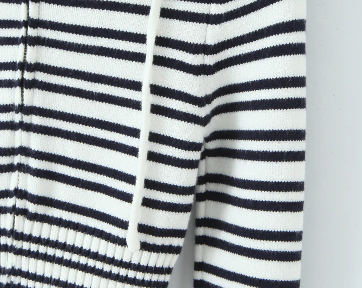 Indigo Striped Zipper Knitted Hoodie Pants Women's Fashion Casual Set Street Style High Street Polyester Fabric No Sleeve display picture 6