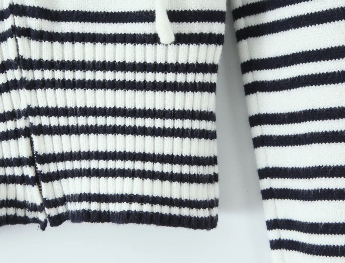 Indigo Striped Zipper Knitted Hoodie Pants Women's Fashion Casual Set Street Style High Street Polyester Fabric No Sleeve display picture 7