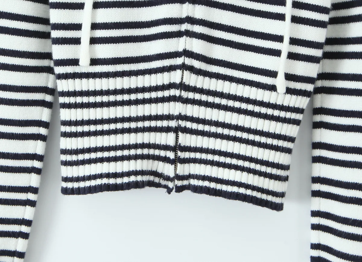 Indigo Striped Zipper Knitted Hoodie Pants Women's Fashion Casual Set Street Style High Street Polyester Fabric No Sleeve display picture 8