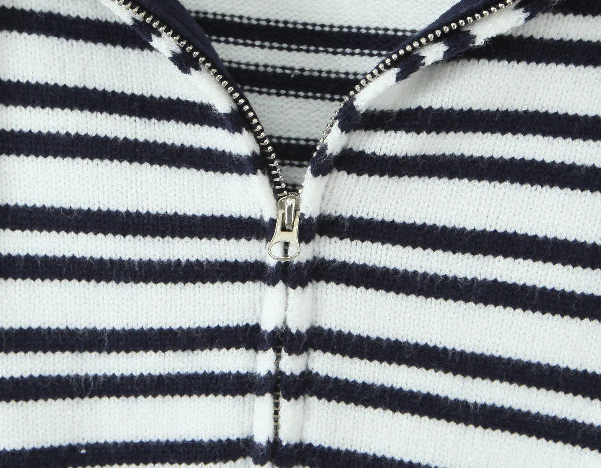 Indigo Striped Zipper Knitted Hoodie Pants Women's Fashion Casual Set Street Style High Street Polyester Fabric No Sleeve display picture 10
