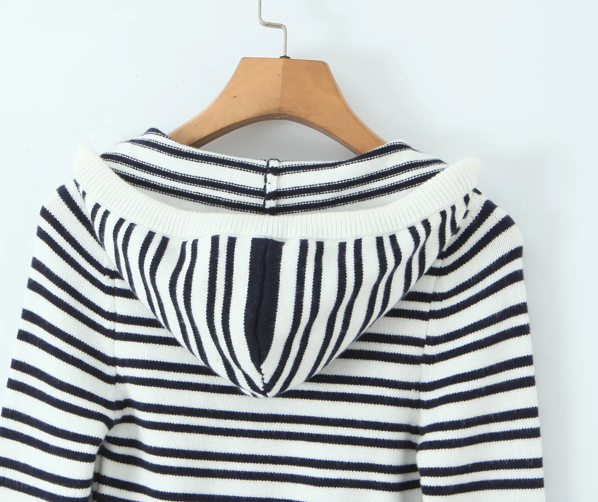 Indigo Striped Zipper Knitted Hoodie Pants Women's Fashion Casual Set Street Style High Street Polyester Fabric No Sleeve display picture 12
