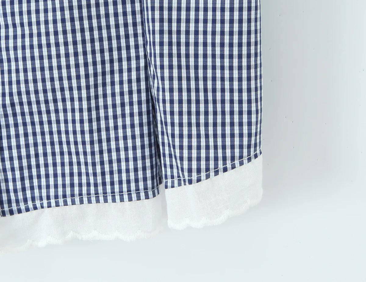 Slim Fit Plaid Set With Ruffle Wave Pattern Collar Long Sleeve Casual Fashion Women's Clothing Two Colors Available display picture 12