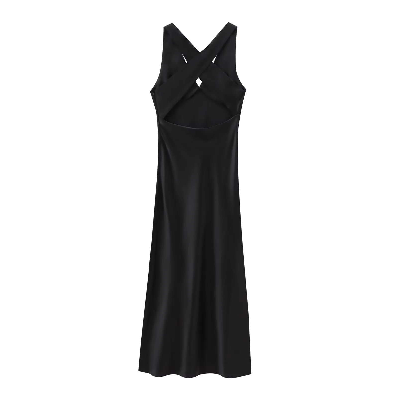 Elegant European Women's Fashion Neckline Backless Split Long Dress V-neck Sleeveless Ankle-length Pure Color Polyester Dress display picture 10