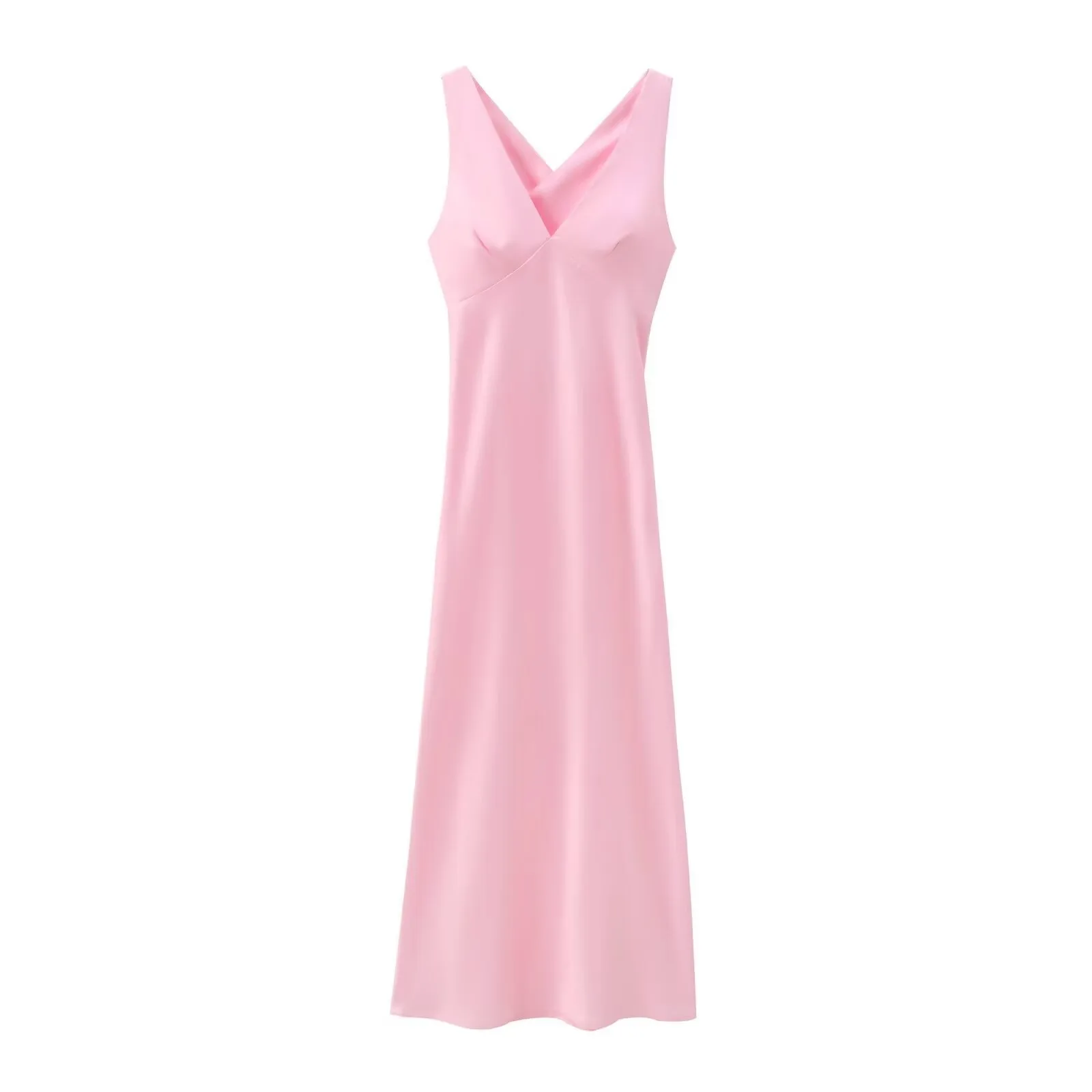 Elegant European Women's Fashion Neckline Backless Split Long Dress V-neck Sleeveless Ankle-length Pure Color Polyester Dress display picture 5