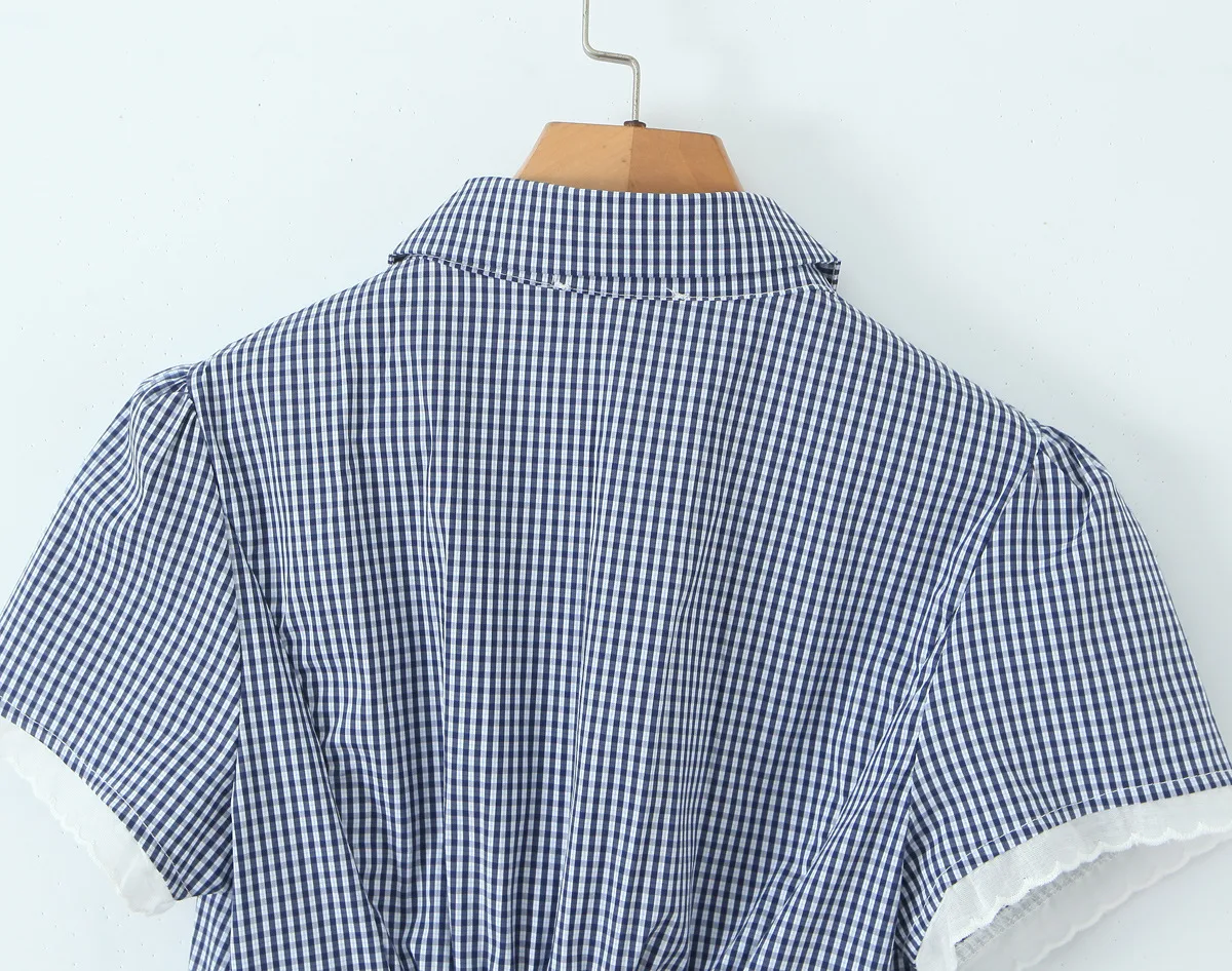 Slim Fit Plaid Set With Ruffle Wave Pattern Collar Long Sleeve Casual Fashion Women's Clothing Two Colors Available display picture 14