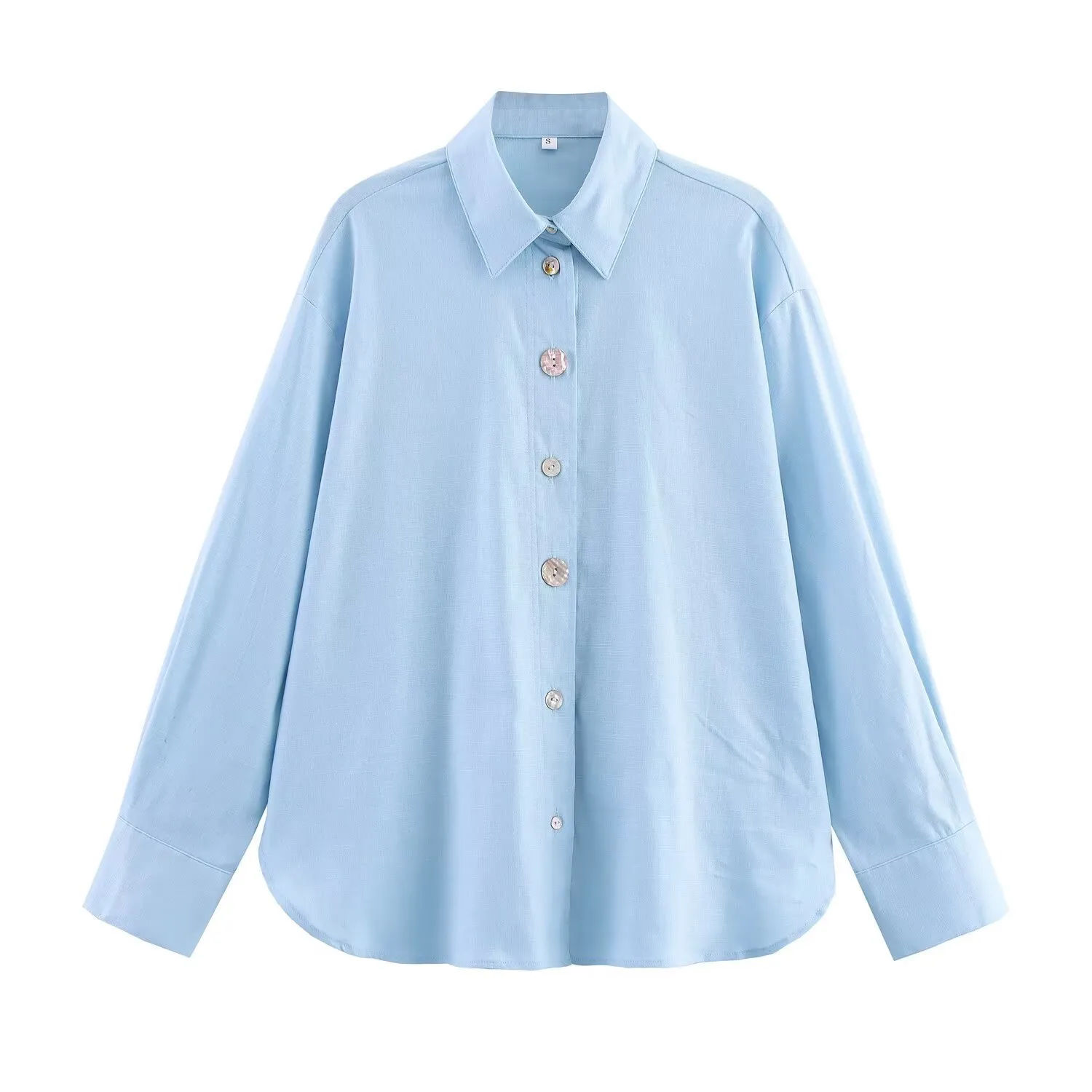 Elegant Pure Color Button Decorated Patchwork Linen Shirt  Women's Fashion Trendy Long Sleeve Shirt display picture 4