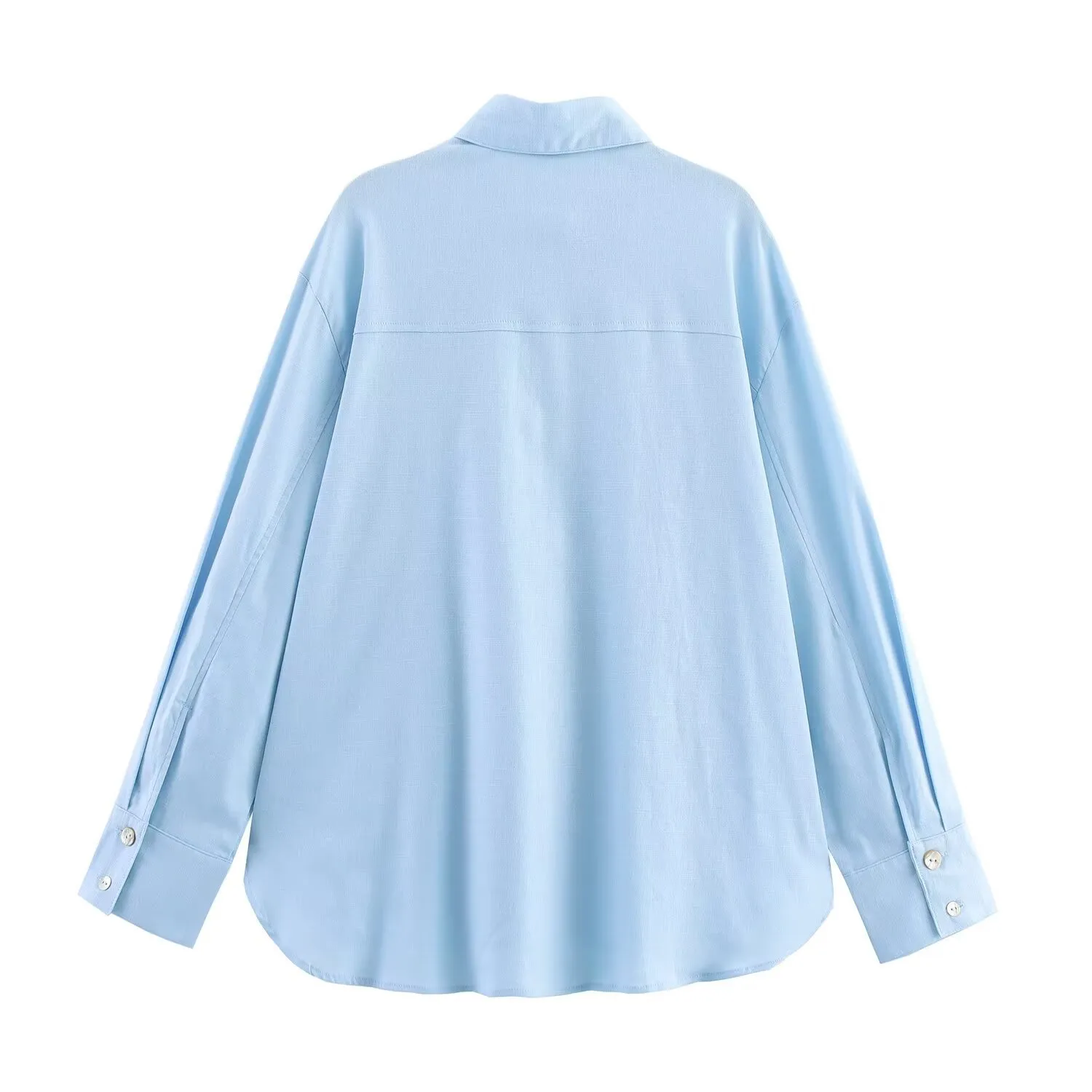 Elegant Pure Color Button Decorated Patchwork Linen Shirt  Women's Fashion Trendy Long Sleeve Shirt display picture 5