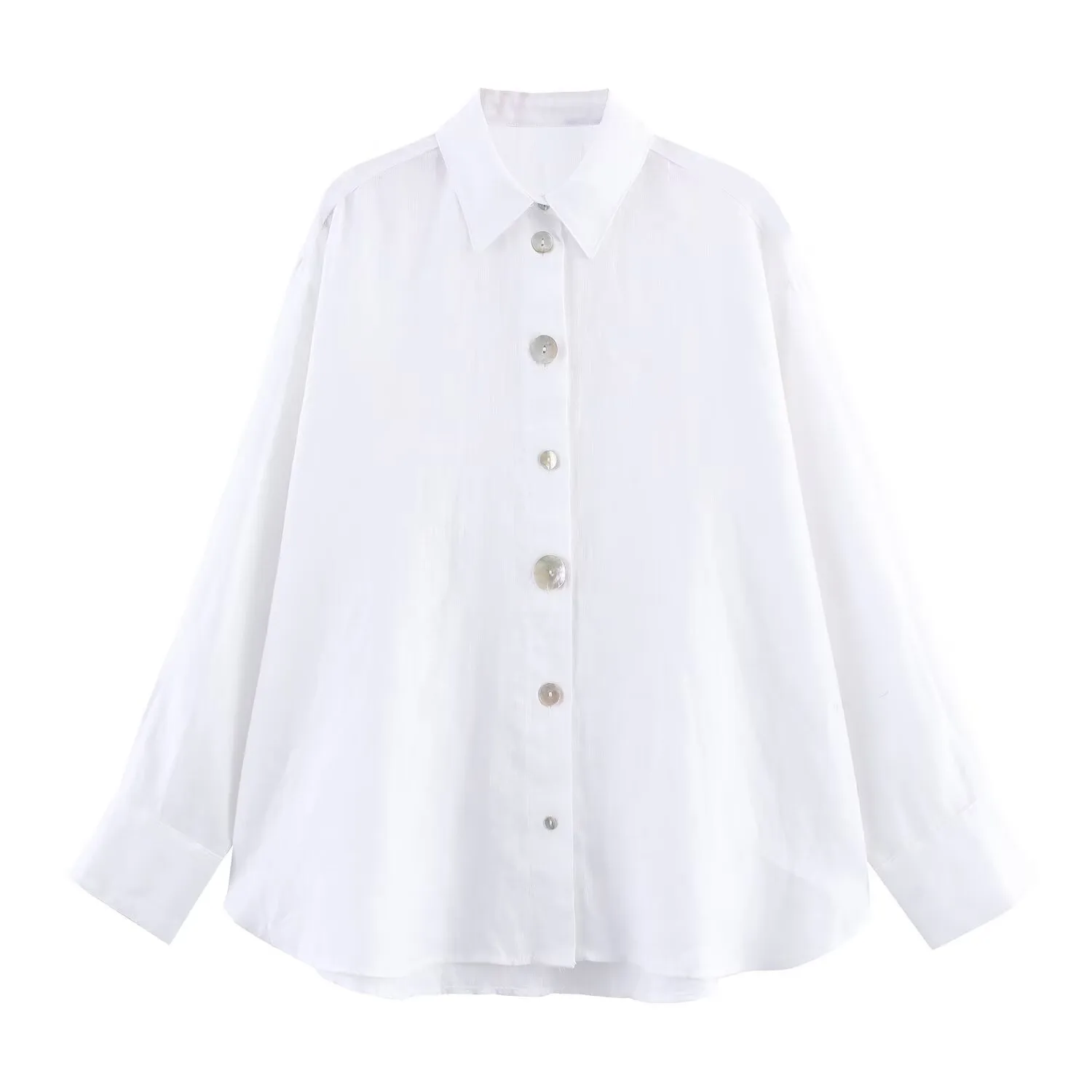 Elegant Pure Color Button Decorated Patchwork Linen Shirt  Women's Fashion Trendy Long Sleeve Shirt display picture 2
