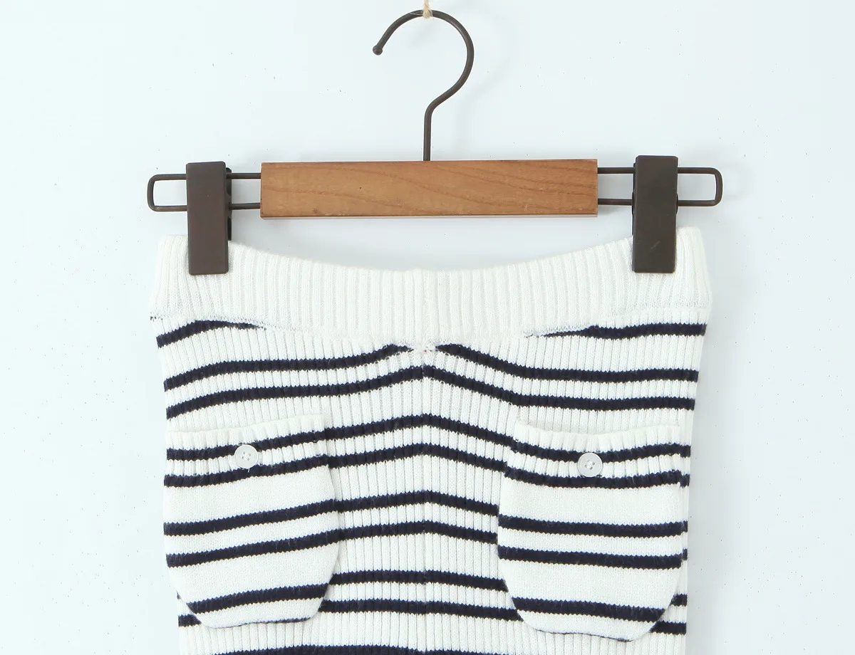 Indigo Striped Zipper Knitted Hoodie Pants Women's Fashion Casual Set Street Style High Street Polyester Fabric No Sleeve display picture 17