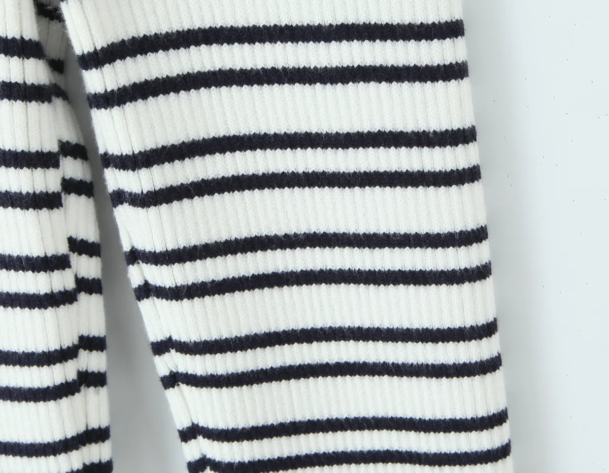 Indigo Striped Zipper Knitted Hoodie Pants Women's Fashion Casual Set Street Style High Street Polyester Fabric No Sleeve display picture 21