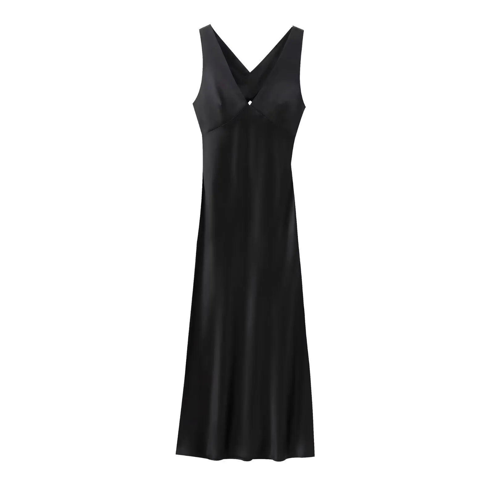Elegant European Women's Fashion Neckline Backless Split Long Dress V-neck Sleeveless Ankle-length Pure Color Polyester Dress display picture 9