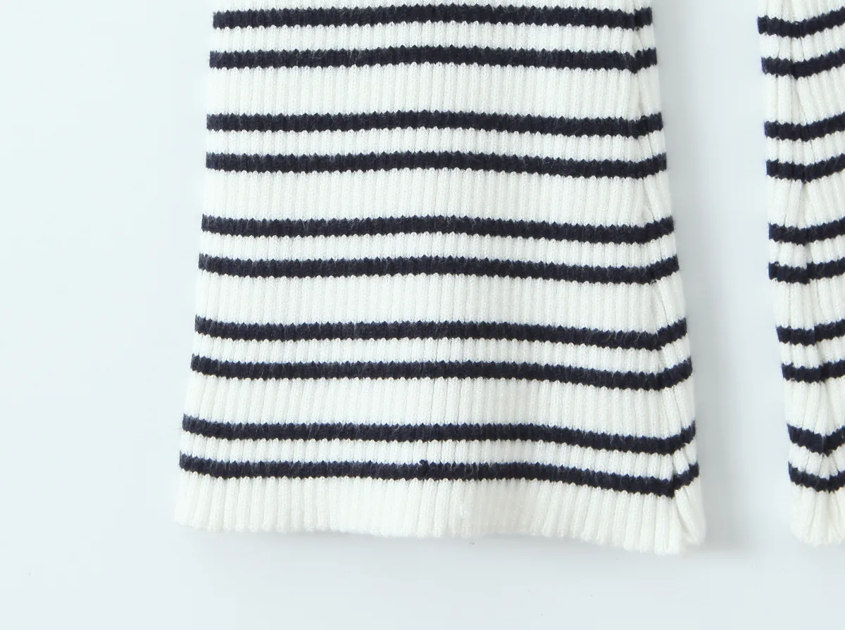 Indigo Striped Zipper Knitted Hoodie Pants Women's Fashion Casual Set Street Style High Street Polyester Fabric No Sleeve display picture 23