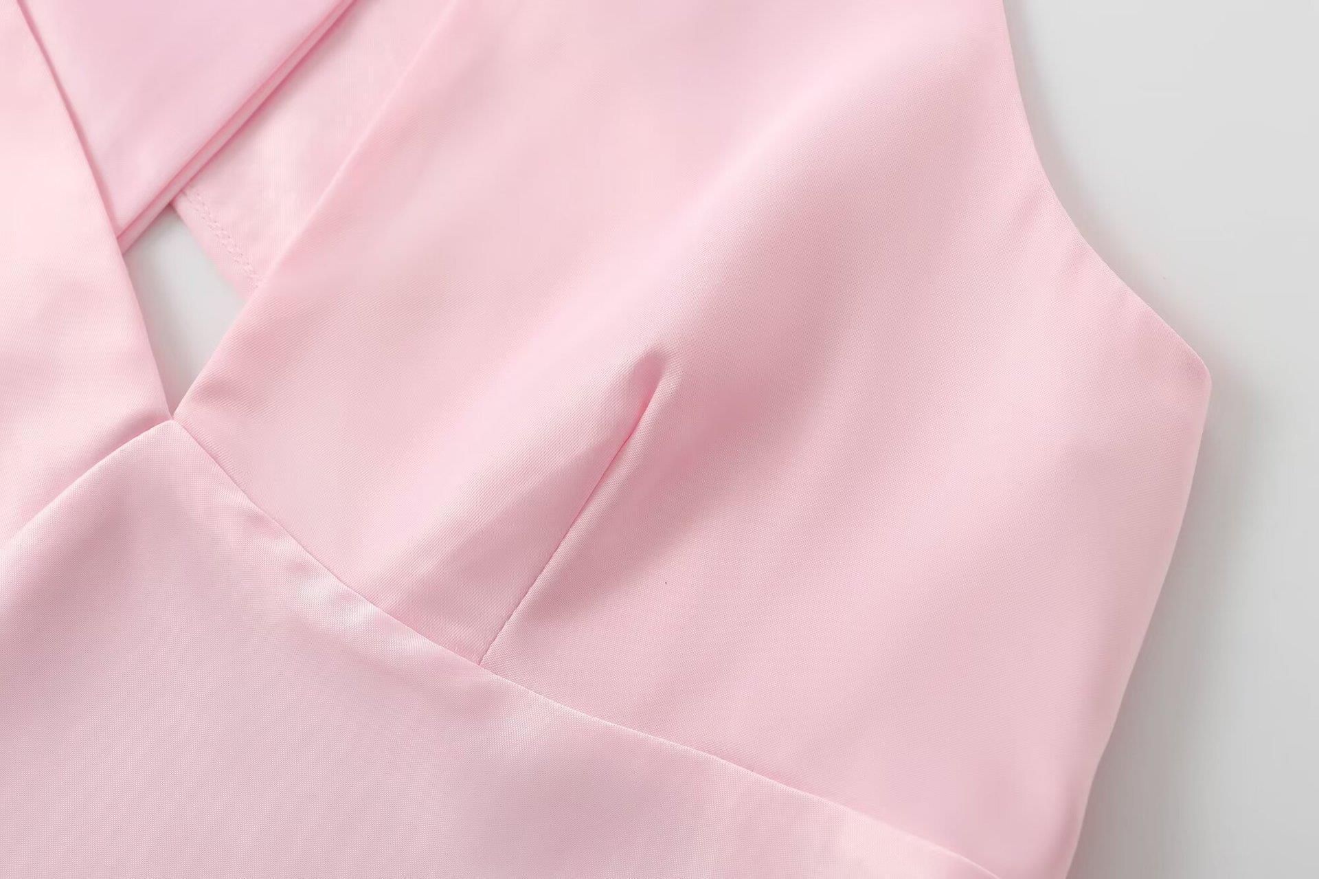 Elegant European Women's Fashion Neckline Backless Split Long Dress V-neck Sleeveless Ankle-length Pure Color Polyester Dress display picture 14