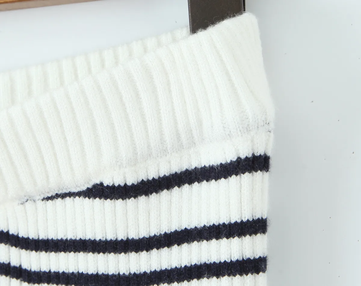 Indigo Striped Zipper Knitted Hoodie Pants Women's Fashion Casual Set Street Style High Street Polyester Fabric No Sleeve display picture 25