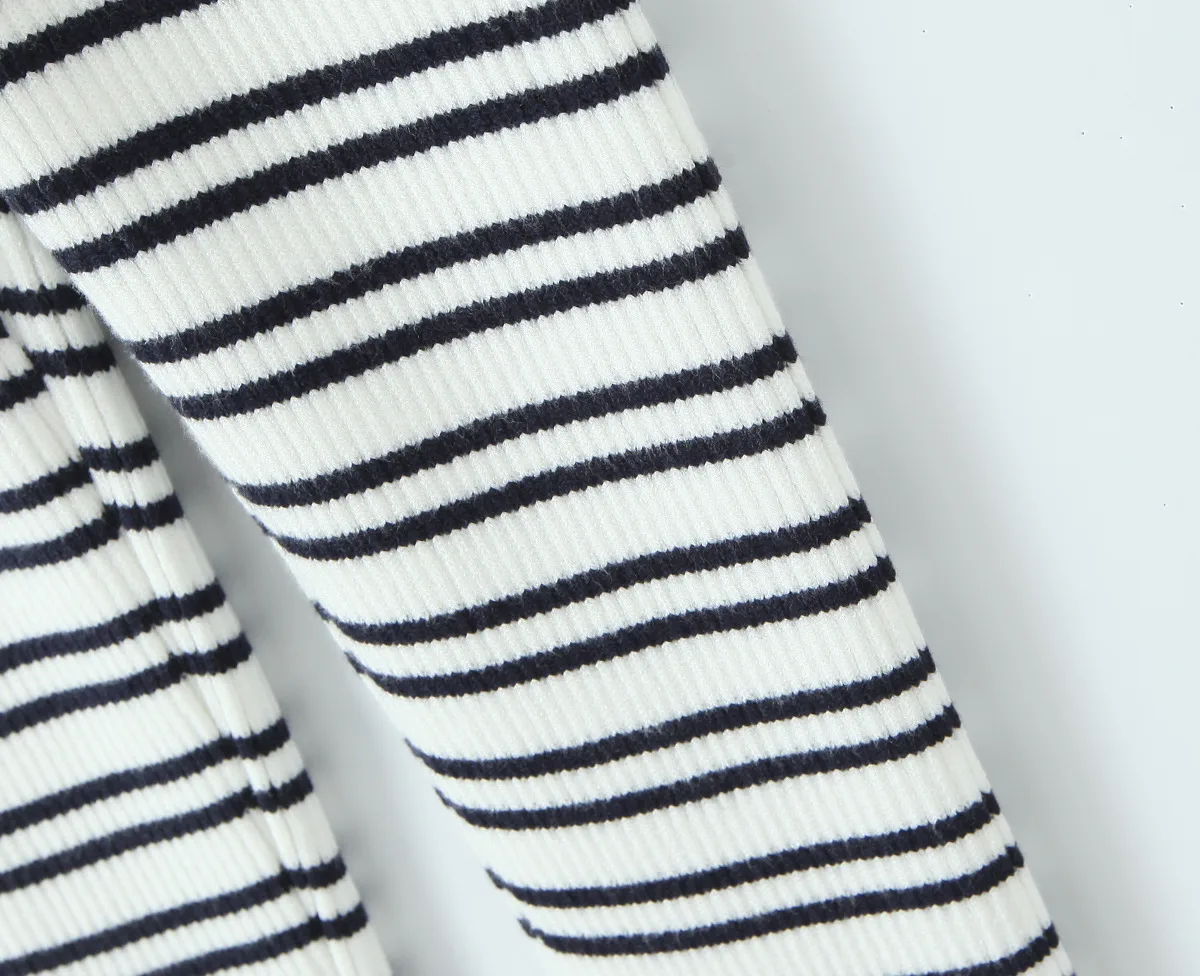 Indigo Striped Zipper Knitted Hoodie Pants Women's Fashion Casual Set Street Style High Street Polyester Fabric No Sleeve display picture 27