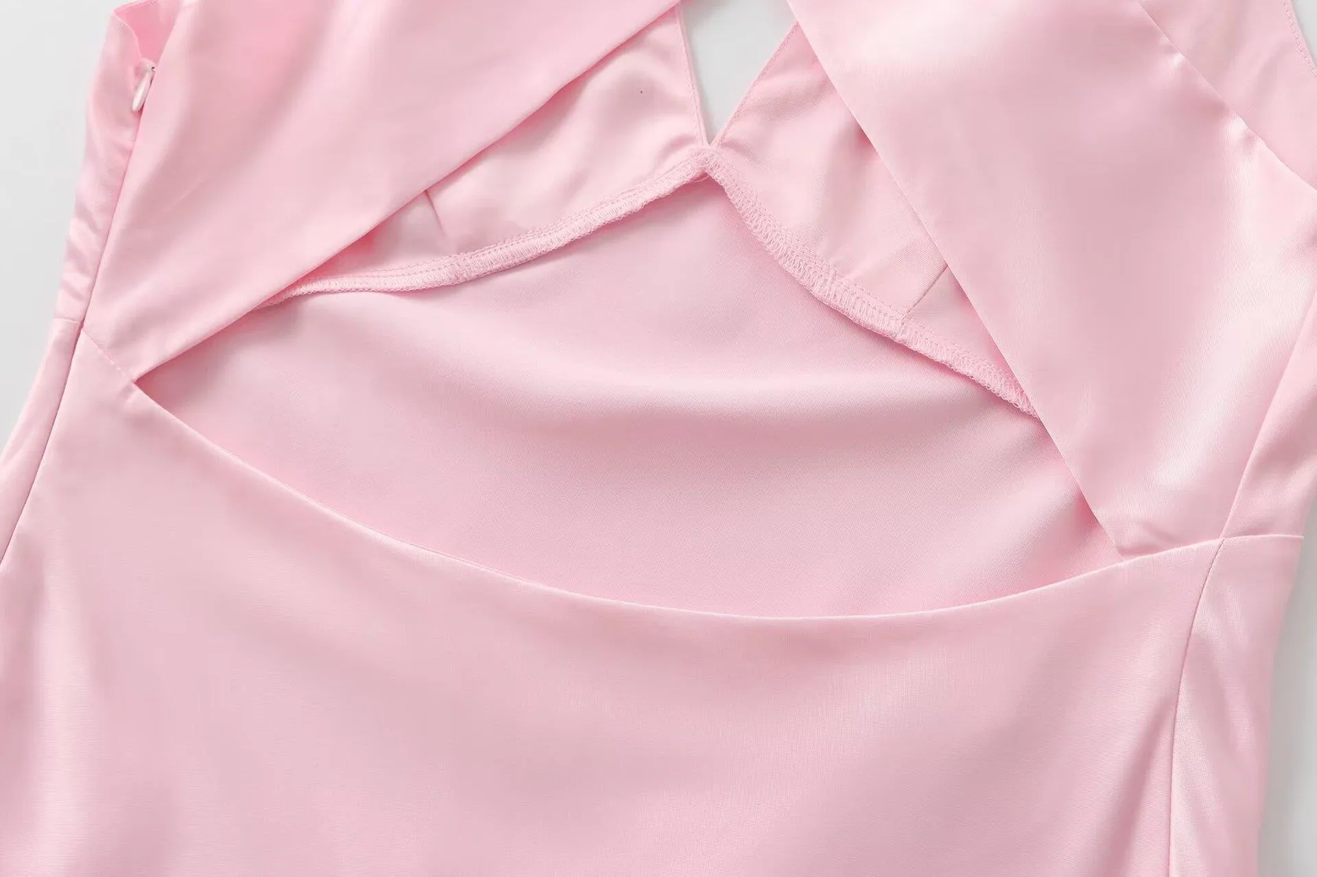 Elegant European Women's Fashion Neckline Backless Split Long Dress V-neck Sleeveless Ankle-length Pure Color Polyester Dress display picture 19