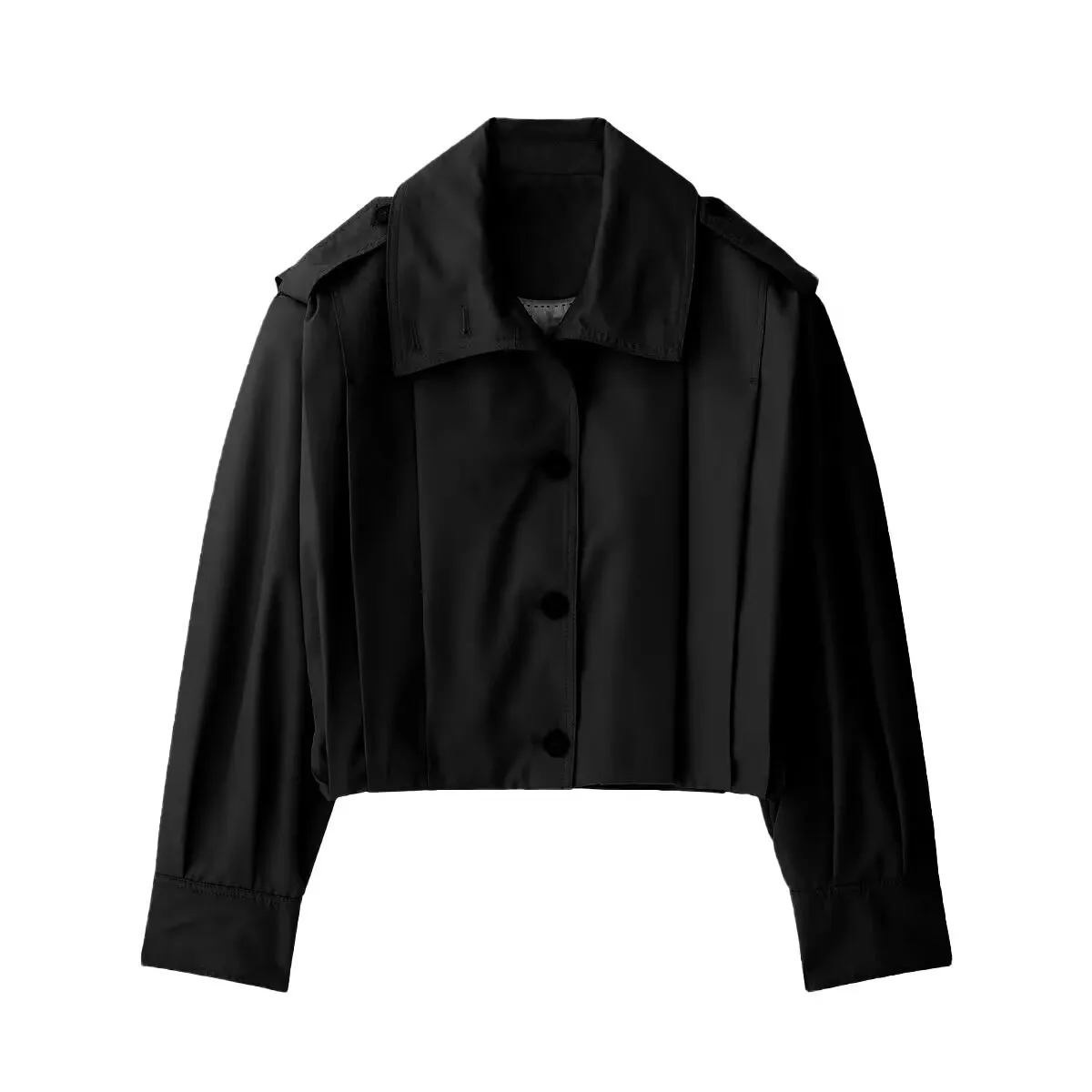 Elegant High Collar Pleated Decorative Coat  Women's Fashion Pure Color Polyester Long Sleeve Short Coat display picture 2