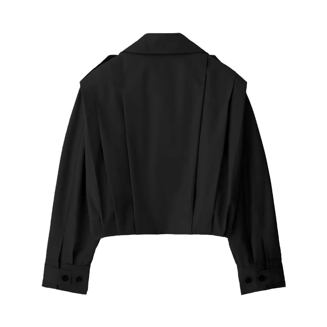 Elegant High Collar Pleated Decorative Coat  Women's Fashion Pure Color Polyester Long Sleeve Short Coat display picture 3