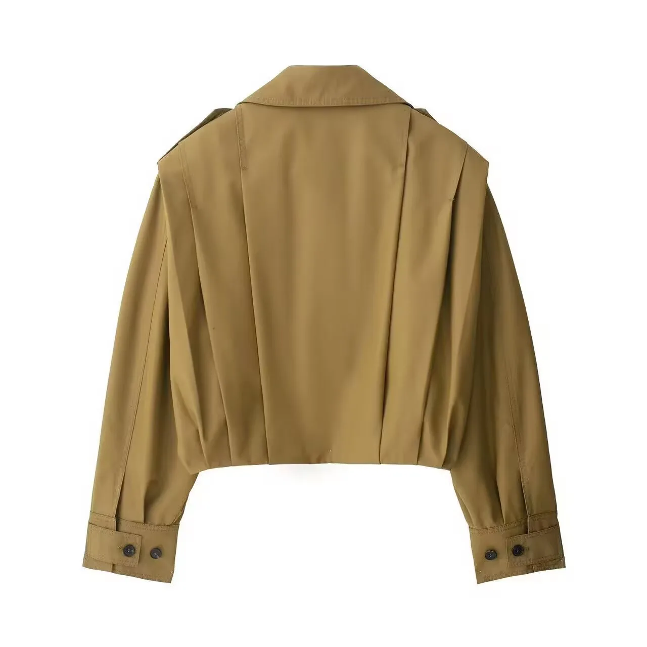 Elegant High Collar Pleated Decorative Coat  Women's Fashion Pure Color Polyester Long Sleeve Short Coat display picture 5