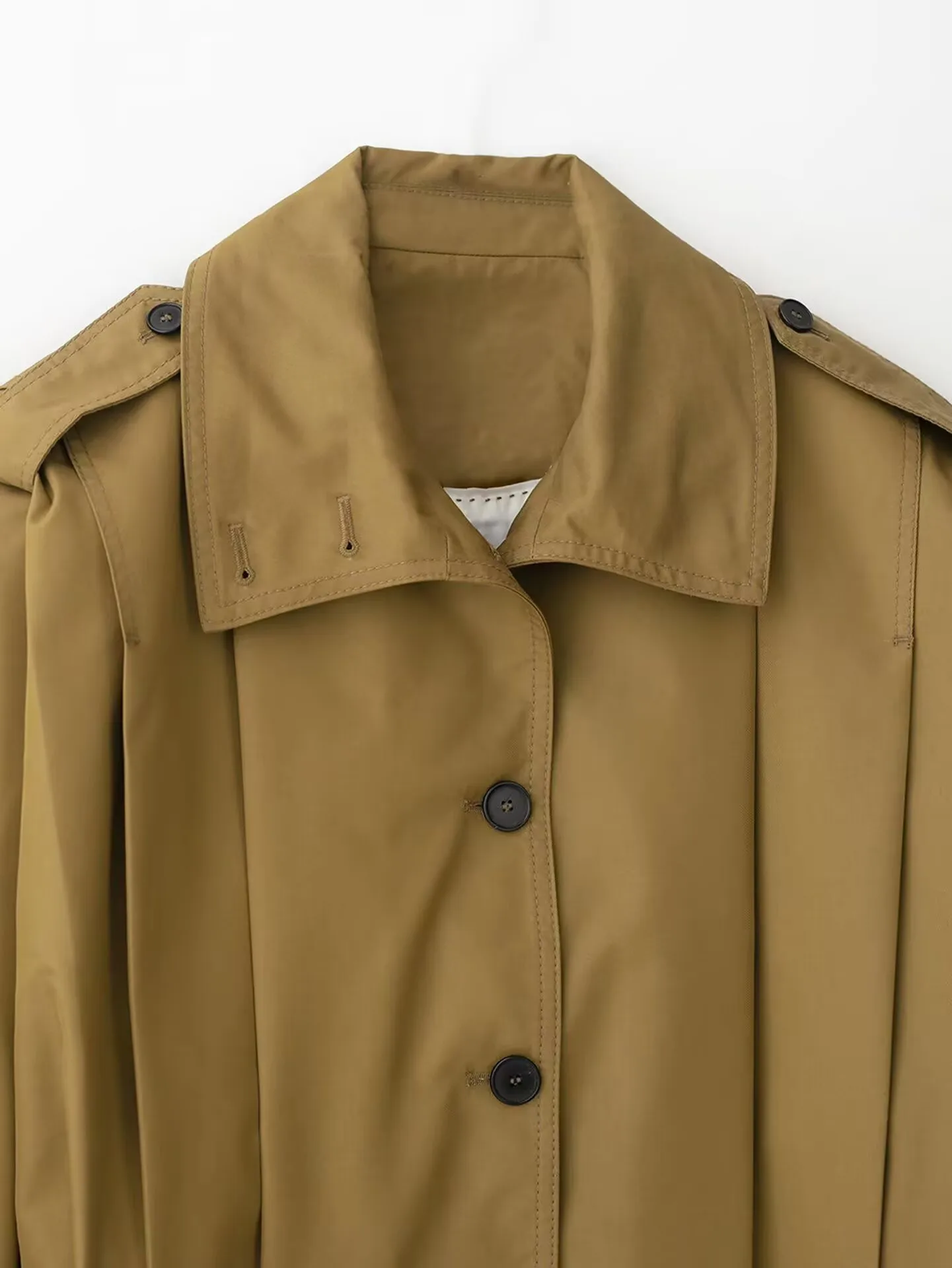 Elegant High Collar Pleated Decorative Coat  Women's Fashion Pure Color Polyester Long Sleeve Short Coat display picture 6