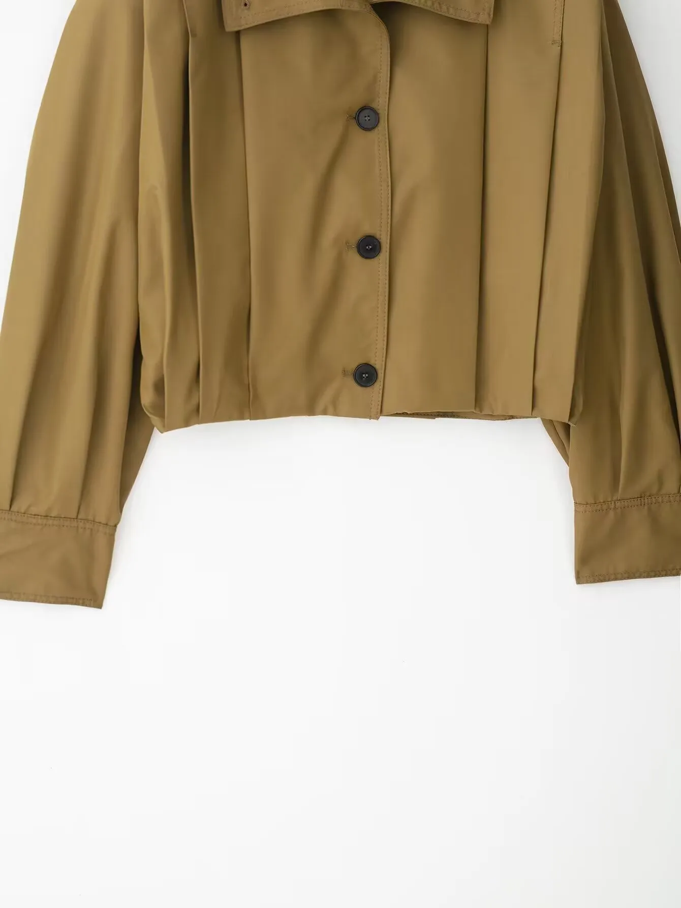 Elegant High Collar Pleated Decorative Coat  Women's Fashion Pure Color Polyester Long Sleeve Short Coat display picture 11