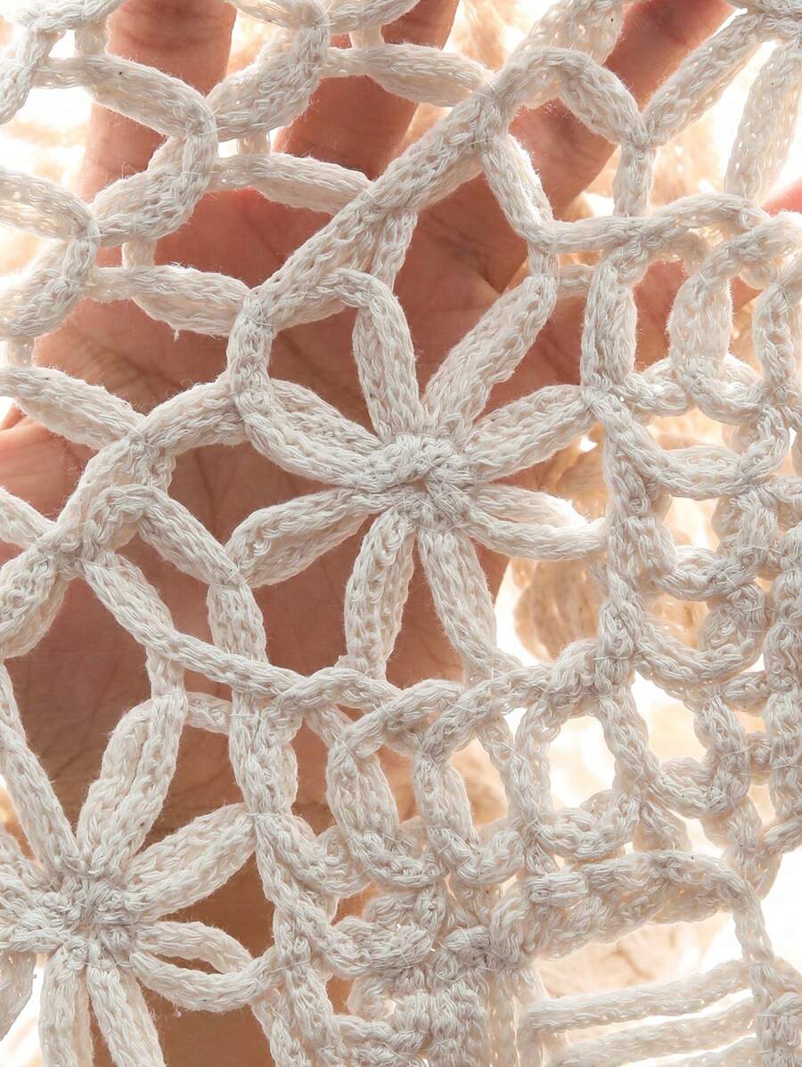 Casual Round Neck Pullover Sweater Women's Regular Fit Polyester Spring Summer Autumn Wear Tassel Hollow Out Design Holiday Indoor Outdoor display picture 4