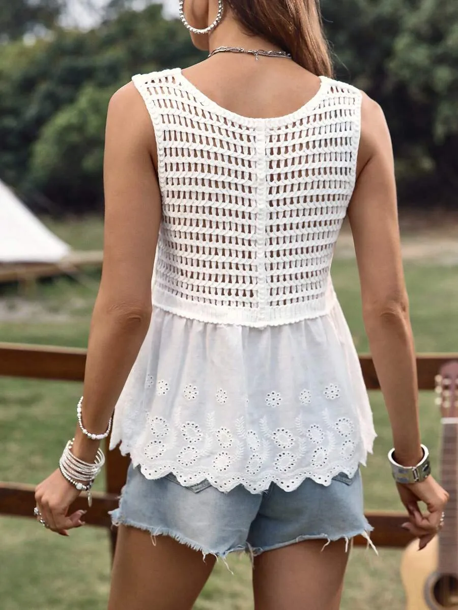 Elegant Butterfly Spring Style Single Button Wide Lace Trim Embroidery Casual V-neck Regular Fit Women's Vest Polyester Fabric display picture 7