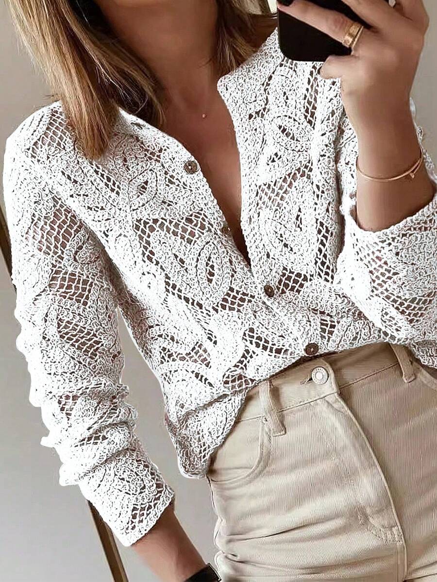 Heavy Knitted Long Sleeve Open Cardigan Hollow Design Casual Style Pure Color Polyester Fabric Spring Summer Autumn Women's Top display picture 1