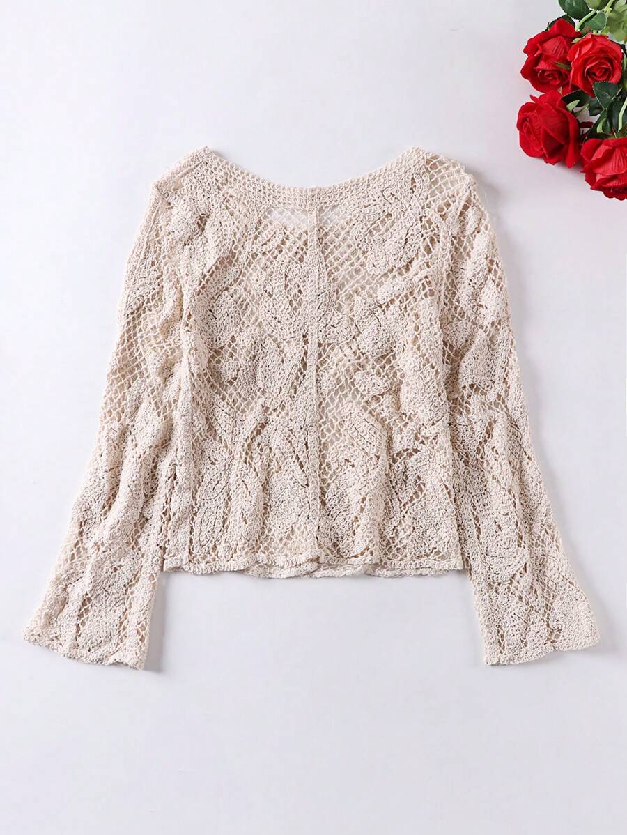Heavy Knitted Long Sleeve Open Cardigan Hollow Design Casual Style Pure Color Polyester Fabric Spring Summer Autumn Women's Top display picture 10