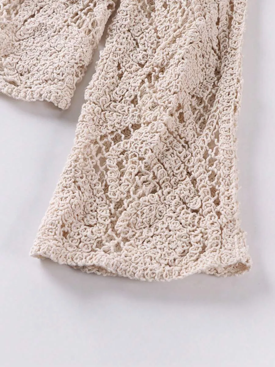 Heavy Knitted Long Sleeve Open Cardigan Hollow Design Casual Style Pure Color Polyester Fabric Spring Summer Autumn Women's Top display picture 2