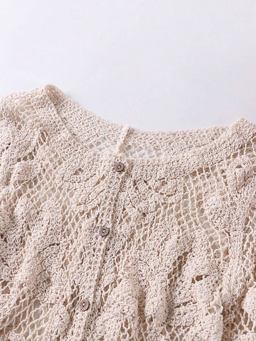Heavy Knitted Long Sleeve Open Cardigan Hollow Design Casual Style Pure Color Polyester Fabric Spring Summer Autumn Women's Top display picture 5