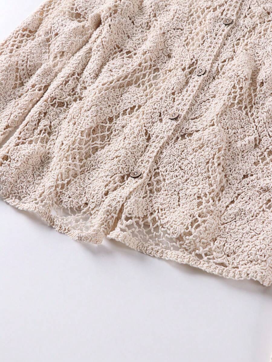 Heavy Knitted Long Sleeve Open Cardigan Hollow Design Casual Style Pure Color Polyester Fabric Spring Summer Autumn Women's Top display picture 7