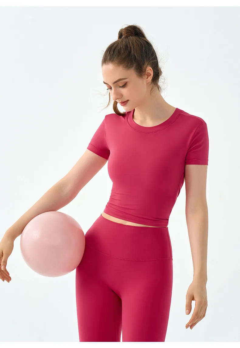 Sexy Back Yoga Fitness Top Women's Short Sleeve T-Shirt Slimming Waist Exposed Sportswear Casual Wear Nylon Spandex Blend display picture 8
