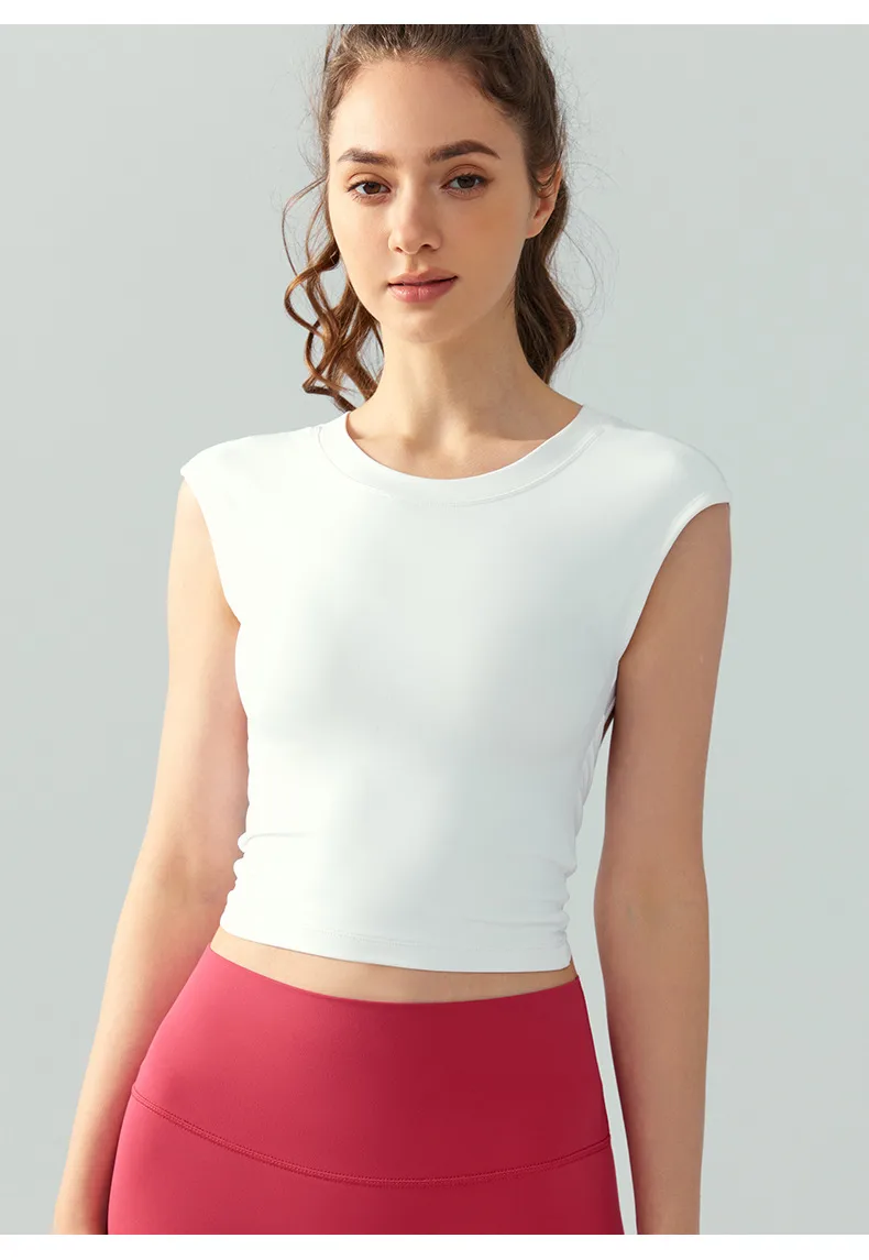 Spring Summer Yoga Short Sleeve Women's Fixed Chest Pad Sexy Backless Short Sport T-Shirt Waist Shaping Slimming Fitness Vest display picture 11
