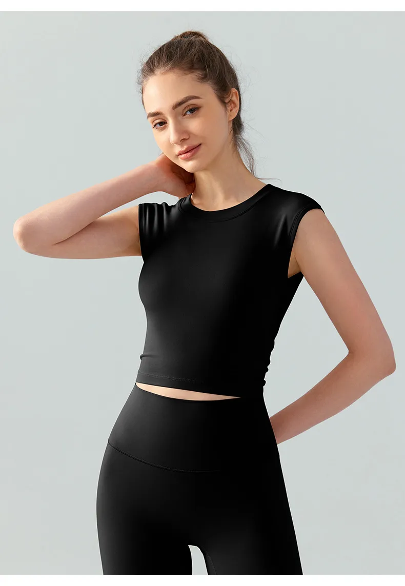 Spring Summer Yoga Short Sleeve Women's Fixed Chest Pad Sexy Backless Short Sport T-Shirt Waist Shaping Slimming Fitness Vest display picture 14