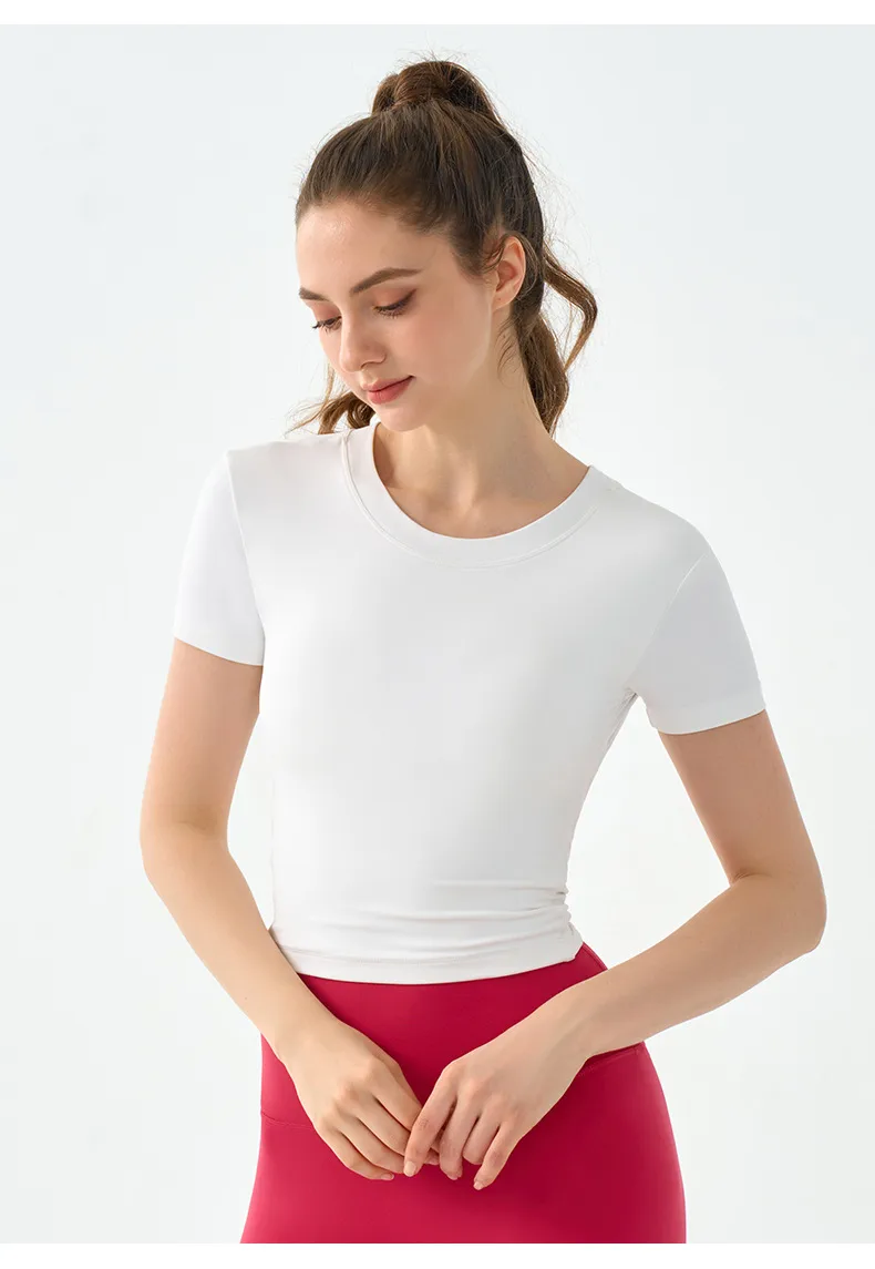 Sexy Back Yoga Fitness Top Women's Short Sleeve T-Shirt Slimming Waist Exposed Sportswear Casual Wear Nylon Spandex Blend display picture 12