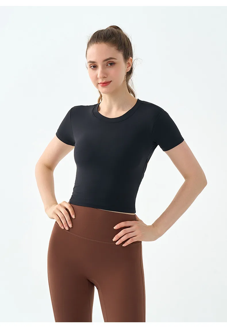 Sexy Back Yoga Fitness Top Women's Short Sleeve T-Shirt Slimming Waist Exposed Sportswear Casual Wear Nylon Spandex Blend display picture 16