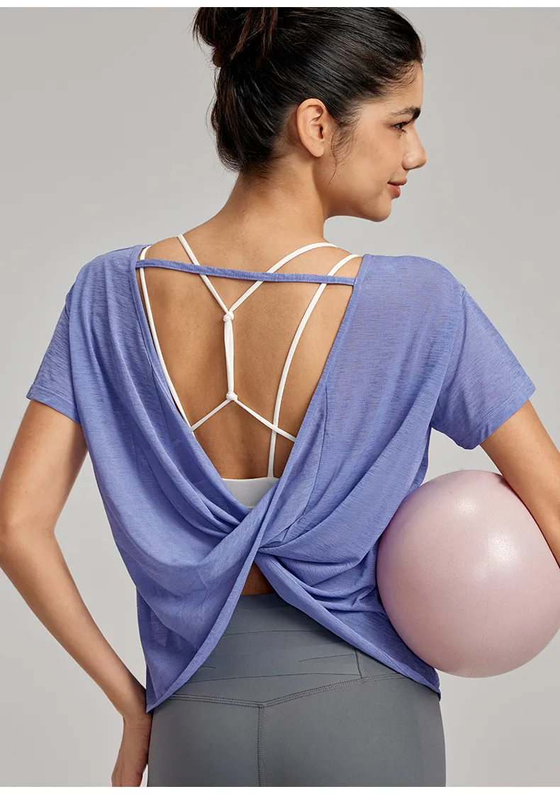 Sporty Thin Drapey Yoga Top Women's Summer Sleeveless Fitness Shirt Sexy Back Cover Up Gymnasium Tunic Pure Color Outdoor Wear display picture 1