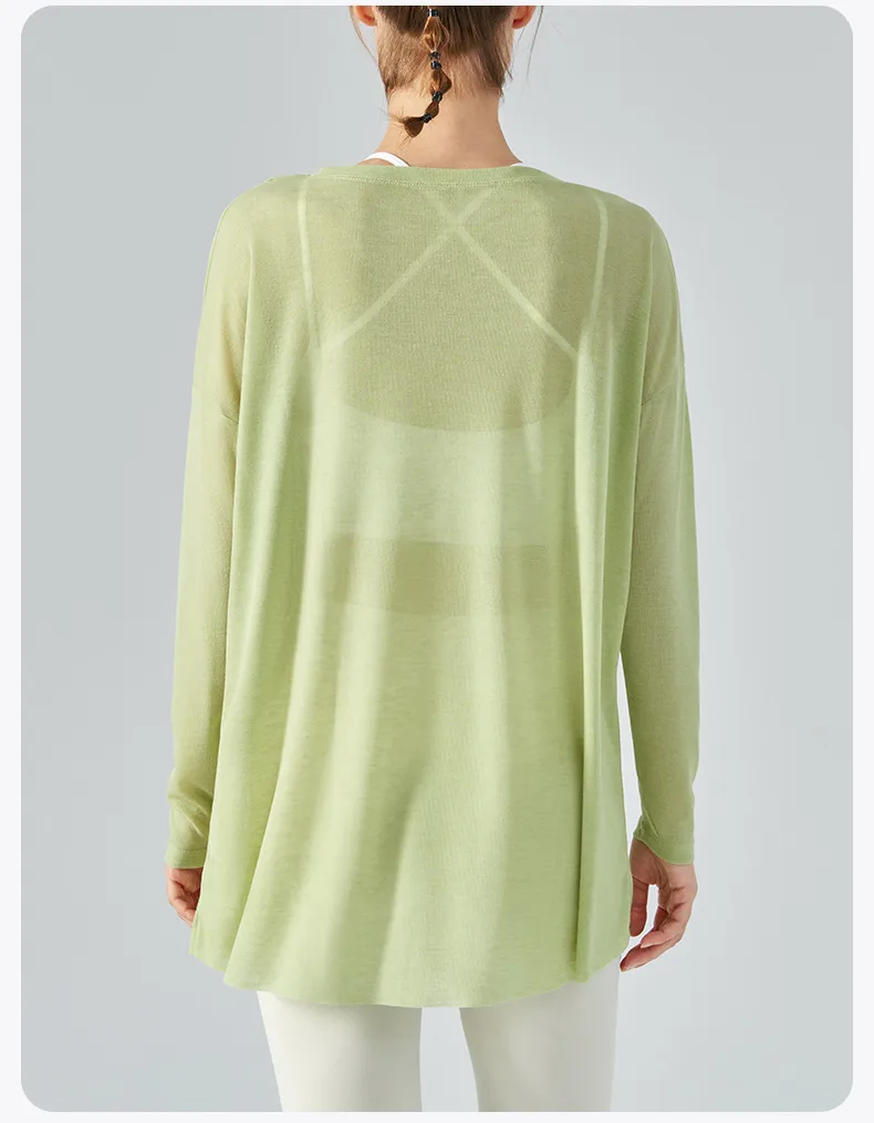 Lightweight Long Sleeve Yoga Cover Up Top For Women Running Fitness Loose Fit Sportswear Summer Thin Single Side Slit Design display picture 2