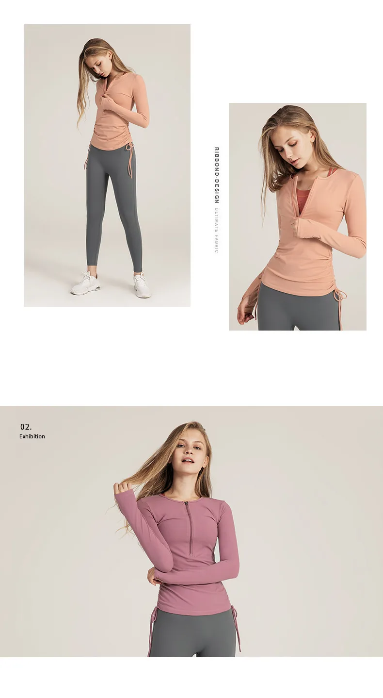 Women's Long Sleeve Yoga Top Drawstring Casual Fitness Running Suit Quick Dry Zipper Sportswear Comfortable Cotton Nylon display picture 1