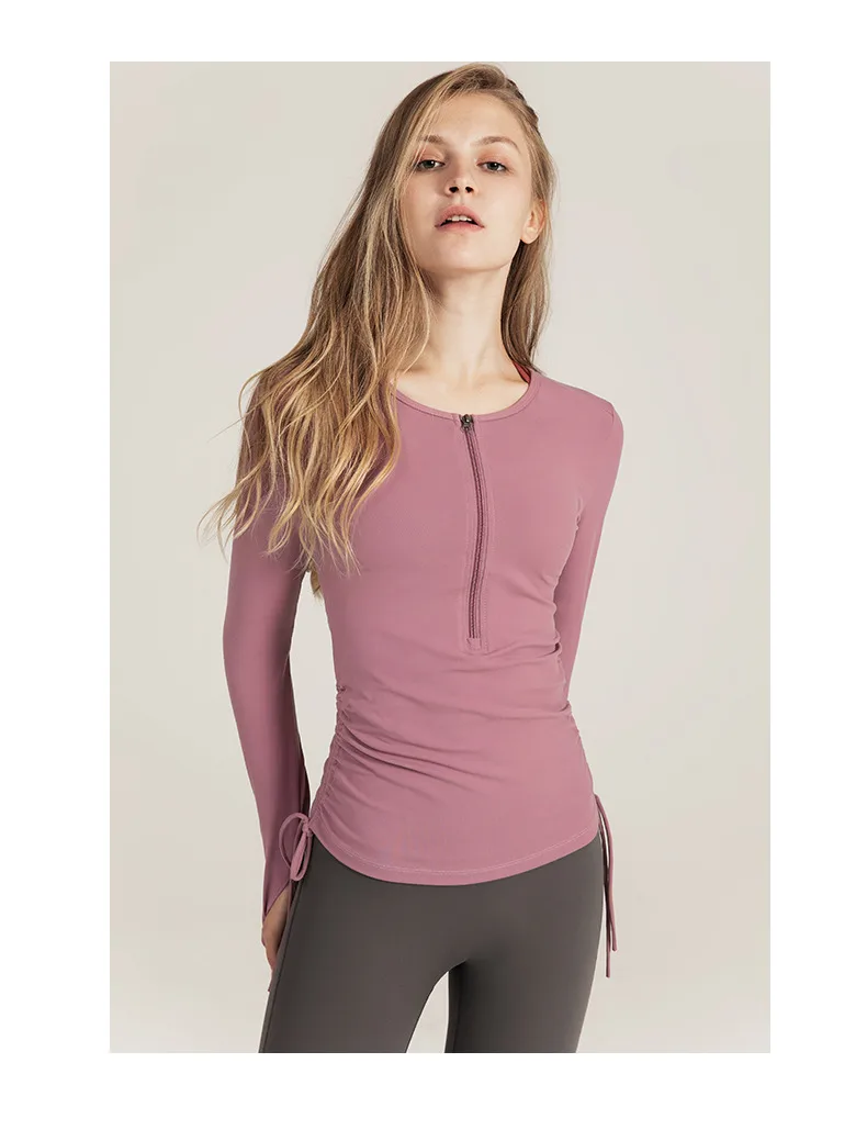 Women's Long Sleeve Yoga Top Drawstring Casual Fitness Running Suit Quick Dry Zipper Sportswear Comfortable Cotton Nylon display picture 2