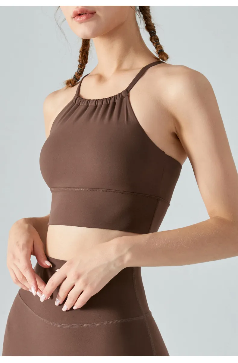 Fitness Yoga Sports Bra Top Women's Sleeveless Vest With Chest Pad Gym Workout Exercise Sports Bra Tank Top Before Collar Fold display picture 14